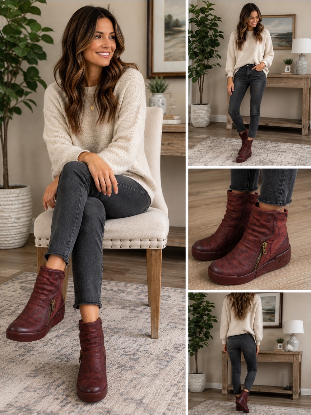 A.S.98 Distressed Burgundy Leather
Wedge Sneaker Boots Size 10.5